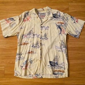 Newport Blue Mens Vintage Tropical Shirt Large